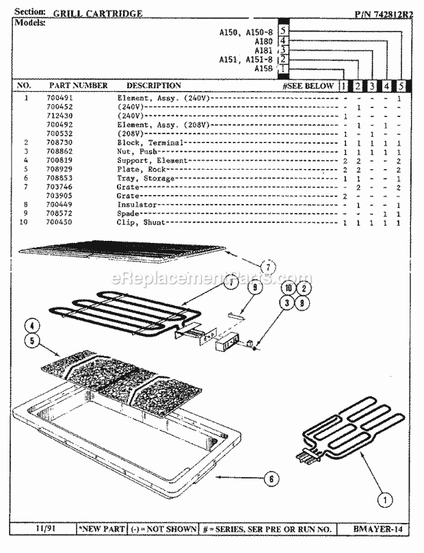 Jenn-Air A150-8 Misc / Accessory Grill Cartridge Diagram