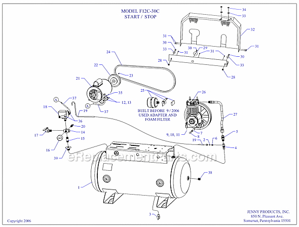 Jenny F12C-30C Electric Single Stage Compressor Page A Diagram