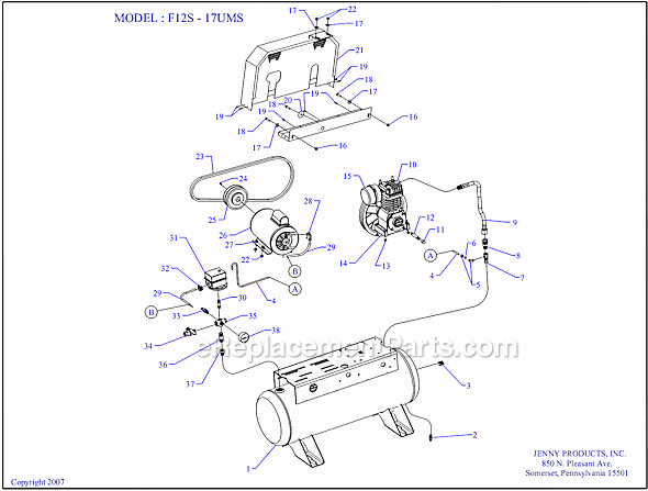 Jenny F12S-17S Single Stage Single Phase Compressor Page A Diagram