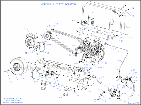 Jenny G3A-8P-CRC-SW4 Wheeled Portable Electric Single Stage Compressor Page A Diagram