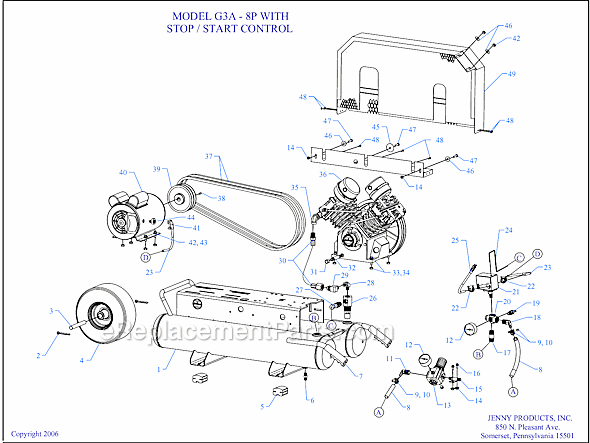 Jenny G3A-8P-SSC Wheeled Portable Electric Single Stage Compressor Page A Diagram