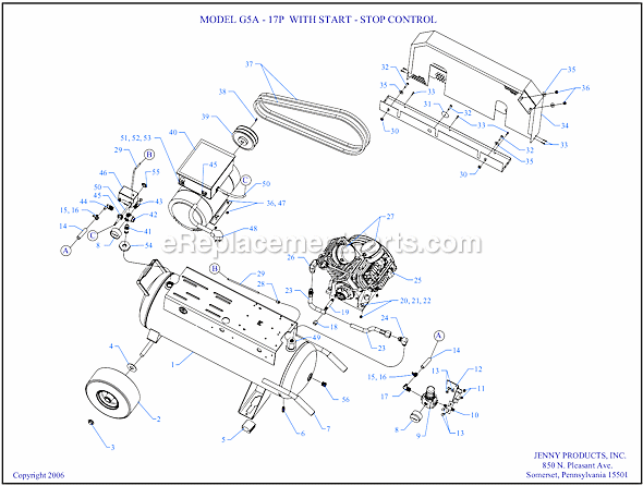 Jenny G5A-17P-SSC Wheeled Portable Electric Single Stage Compressor Page A Diagram
