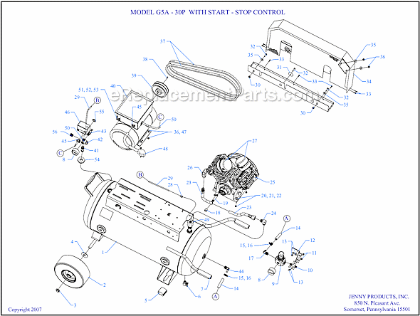 Jenny G5A-30P-SSC Wheeled Portable Electric Single Stage Compressor Page A Diagram
