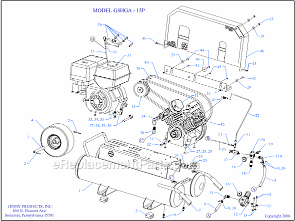 Jenny G8HGA-15P Wheeled Portable Gas Single Stage Compressor Page A Diagram