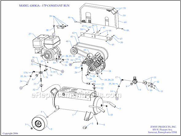 Jenny G8HGA-17P Wheeled Portable Gas Single Stage Compressor Page A Diagram