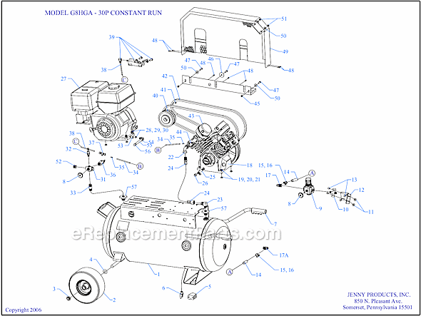 Jenny G8HGA-30P Wheeled Portable Gas Single Stage Compressor Page A Diagram