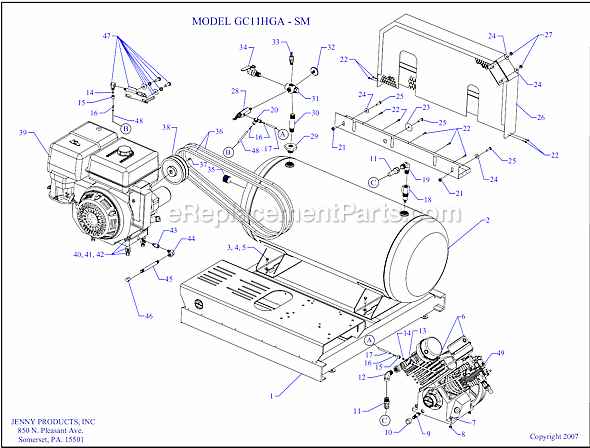 Jenny GC11HGA-SM Wheeled Portable Gas Single Stage Compressor Page A Diagram