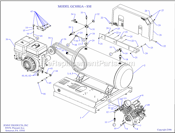 Jenny GC8HGA-SM Wheeled Portable Gas Single Stage Compressor Page A Diagram