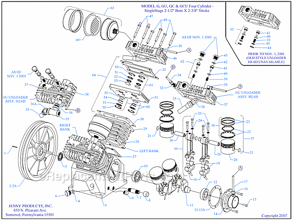 Jenny GCU (Series) Four Cylinder Single Stage Stroke Pump Page A Diagram