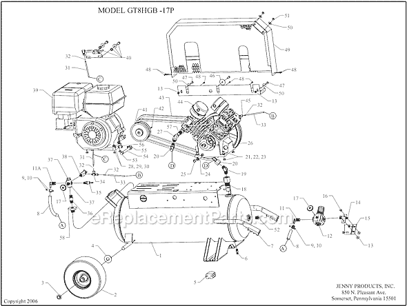 Jenny GT8HGB-17P Wheeled Portable Gas Two Stage Compressor Page A Diagram