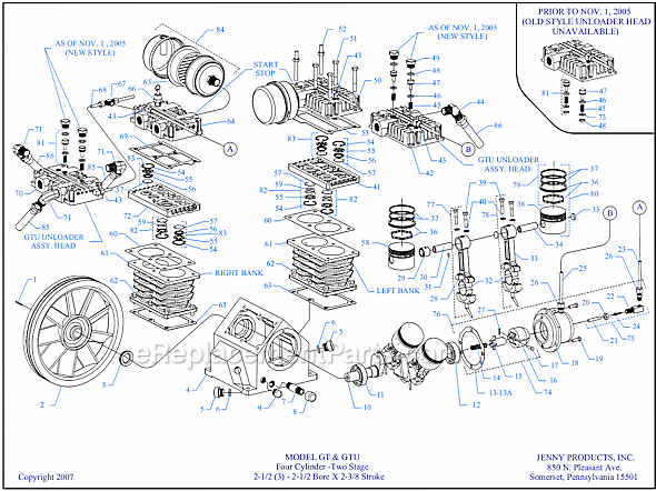 Jenny GTU (Series) Four Cylinder Two Stage Stroke Pumps Page A Diagram