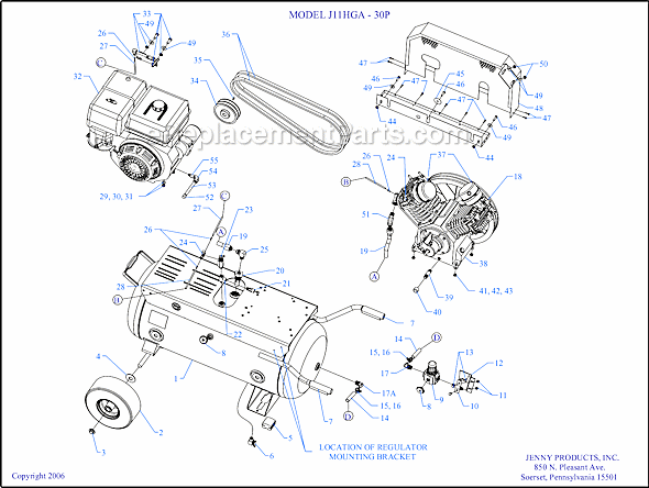 Jenny J11HGA-30P Wheeled Portable Gas Single Stage Compressor Page A Diagram