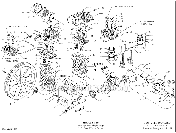 Jenny JU (Series) Four Cylinder Single Stage Stroke Pump Page A Diagram
