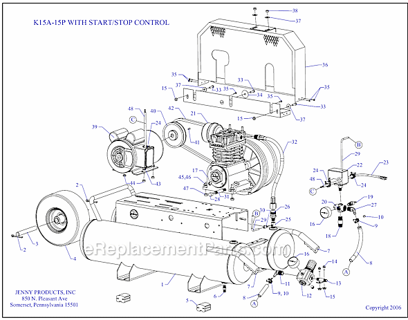 Jenny K15A-15P-SSC Wheeled Portable Electric Single Stage Compressor Page A Diagram