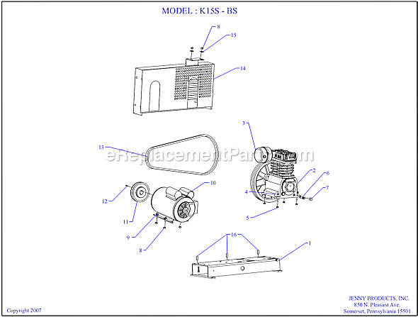 Jenny K15S-BS Single Stage Single Phase Compressor Page A Diagram