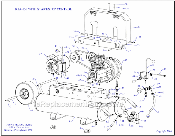 Jenny K1A-15P-SSC Wheeled Portable Electric Single Stage Compressor Page A Diagram