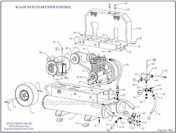 Jenny K1A-8P-SSC Wheeled Portable Electric Single Stage Compressor Page A Diagram