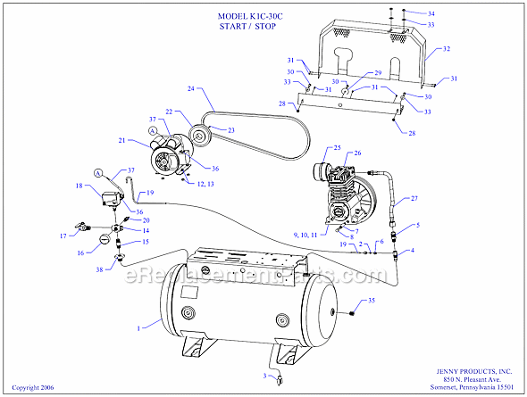Jenny K1C-30C Electric Single Stage Compressor Page A Diagram