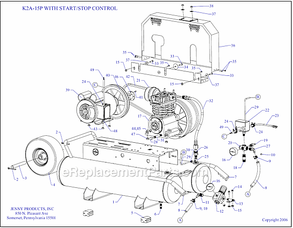 Jenny K2A-15P-SSC Wheeled Portable Electric Single Stage Compressor Page A Diagram