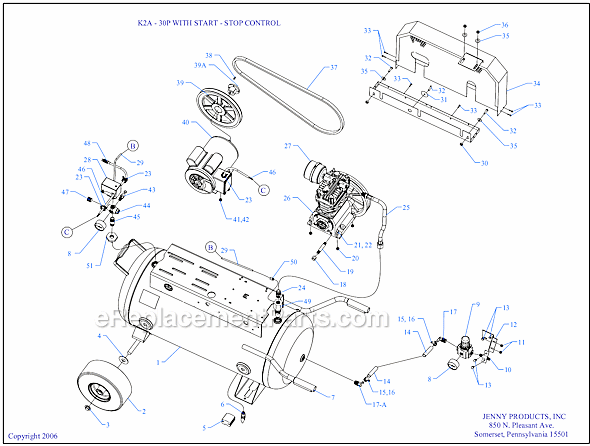 Jenny K2A-30P-SSC Wheeled Portable Electric Single Stage Compressor Page A Diagram