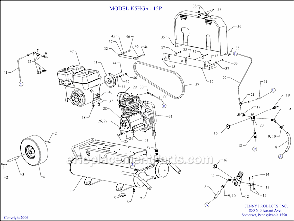 Jenny K5HGA-15P Wheeled Portable Gas Single Stage Compressor Page A Diagram