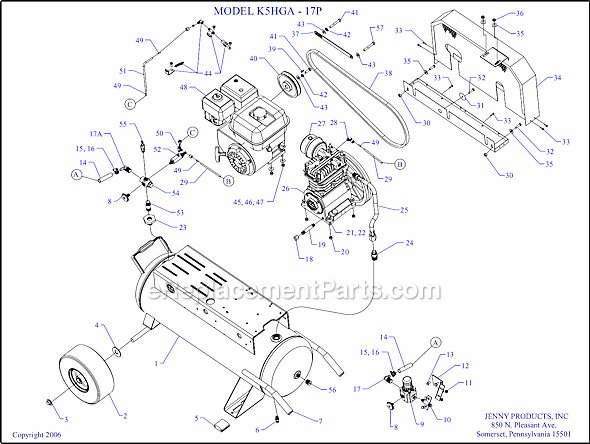 Jenny K5HGA-17P Wheeled Portable Gas Single Stage Compressor Page A Diagram