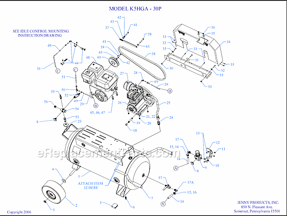 Jenny K5HGA-30P Wheeled Portable Gas Single Stage Compressor Page A Diagram