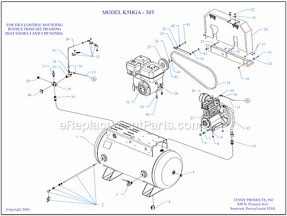 Jenny K5HGA-30T Gas Stationary Single Stage Compressor Page A Diagram
