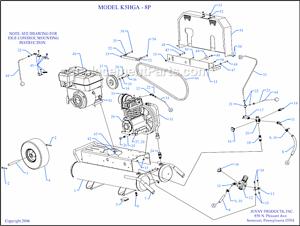 Jenny K5HGA-8P Wheeled Portable Gas Single Stage Compressor Page A Diagram