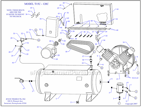 Jenny T15C-120C Electric Two Stage Compressor Page A Diagram