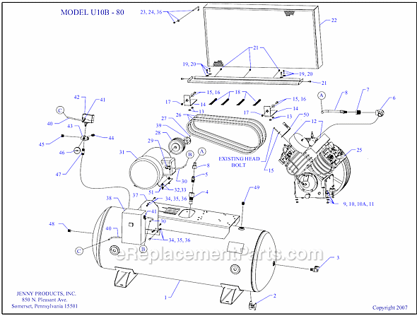 Jenny U10B-80 Electric Two Stage Compressor Page A Diagram