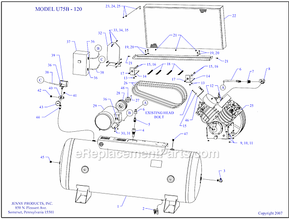 Jenny U75B-120 Electric Two Stage Compressor Page A Diagram