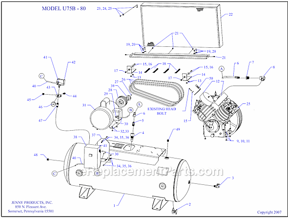 Jenny U75B-80 Electric Two Stage Compressor Page A Diagram