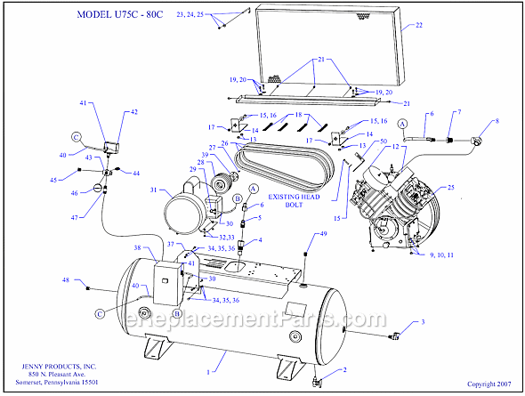 Jenny U75C-80C Electric Two Stage Compressor Page A Diagram