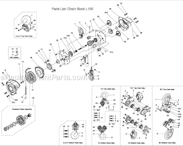 Jet L-100 Series (10T) Chain Hoist Page A Diagram