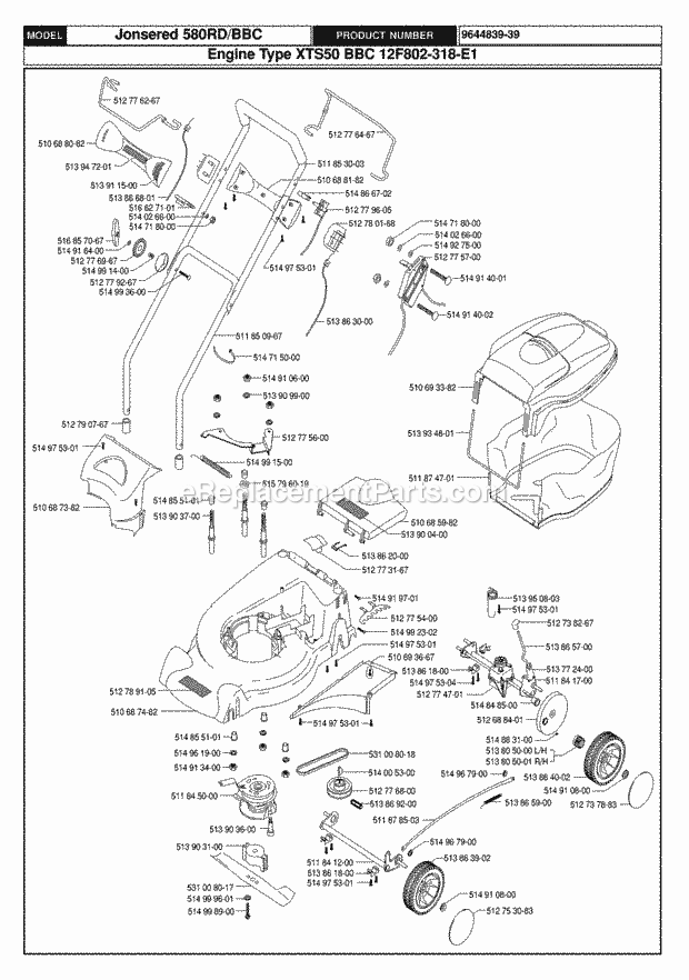 Jonsered 580RD BBC - 964483939 (1999-02) Lawn Mower: Consumer Walk-behind Product Complete Diagram