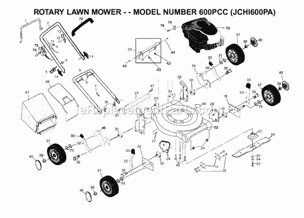 Jonsered 600PCC JCHI600PA (2001-03) Lawn Mower: Consumer Walk-behind Product Complete Diagram