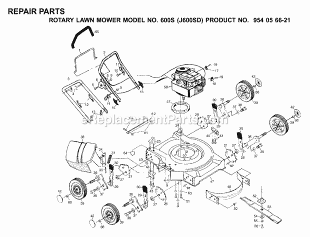 Jonsered 600S J600SD - 954056621 (2000-03) Lawn Mower: Consumer Walk-behind Product Complete Diagram