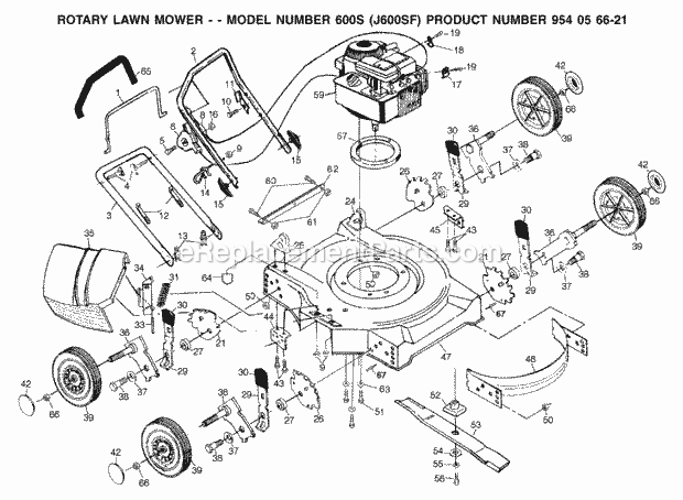 Jonsered 600S J600SF - 954056621 (2002-02) Lawn Mower: Consumer Walk-behind Product Complete Diagram