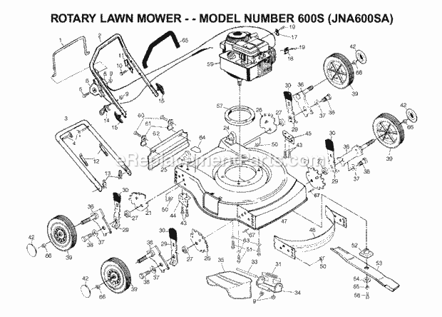 Jonsered 600S JNA600SA (2003-01) Lawn Mower: Consumer Walk-behind Product Complete Diagram