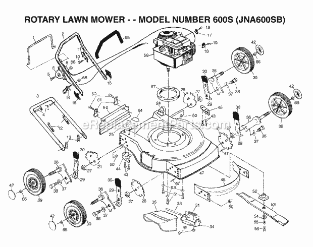 Jonsered 600S JNA600SB (2002-03) Lawn Mower: Consumer Walk-behind Product Complete Diagram