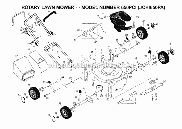 Jonsered 650PCI JCHI650PA (2001-03) Lawn Mower: Consumer Walk-behind Product Complete Diagram