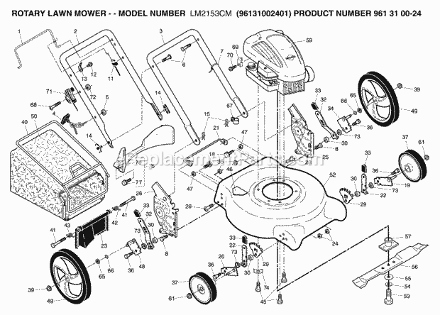 Jonsered LM2153CM 961310024 - 96131002401 (2007-05) Lawn Mower: Consumer Walk-behind Product Complete Diagram