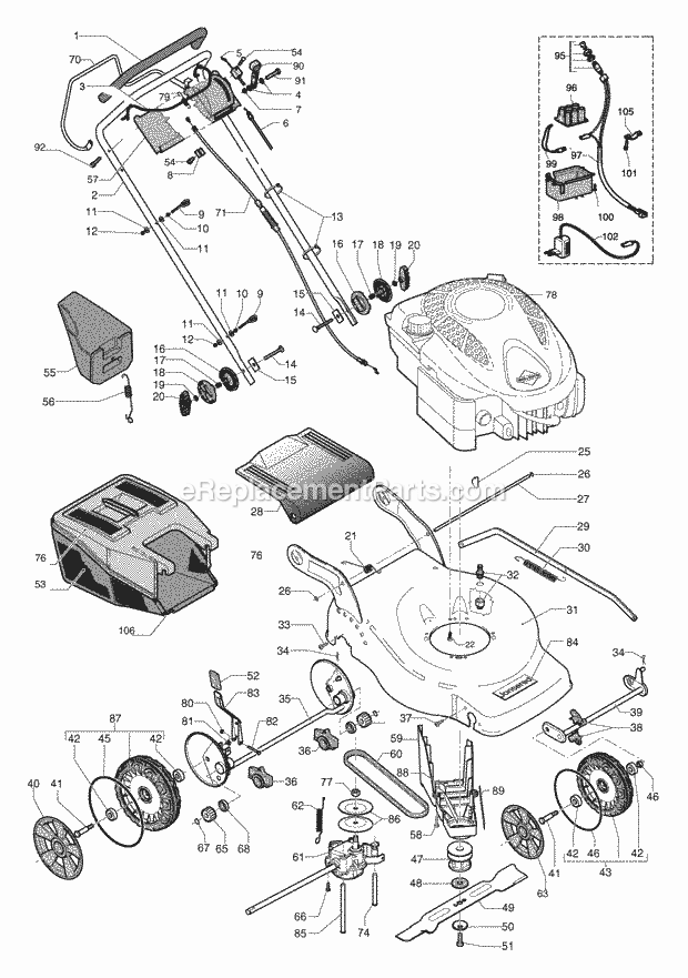 Jonsered LM 2147 CMDE - 965160201 (2007-04) Lawn Mower: Consumer Walk-behind Wheels Tires Diagram
