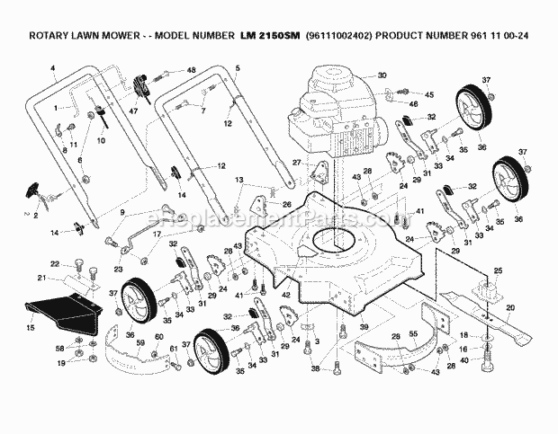 Jonsered LM 2150 - 96111002402 (2009-07) Lawn Mower: Consumer Walk-behind Repair Parts Diagram