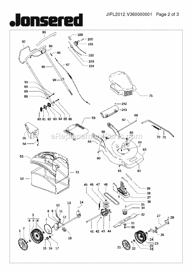 Jonsered LM 2150 - 96587860103 (2012-09) Lawn Mower: Consumer Walk-behind Product Complete Diagram