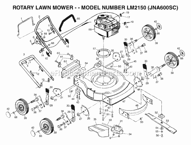 Jonsered LM 2150 - JNA600SC (2003-05) Lawn Mower: Consumer Walk-behind Product Complete Diagram