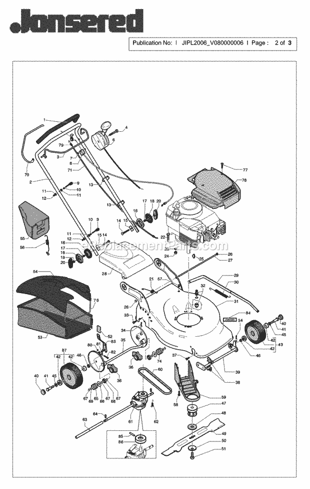Jonsered LM 2150 CMD - 953876581 (2006-09) Lawn Mower: Consumer Walk-behind Product Complete Diagram