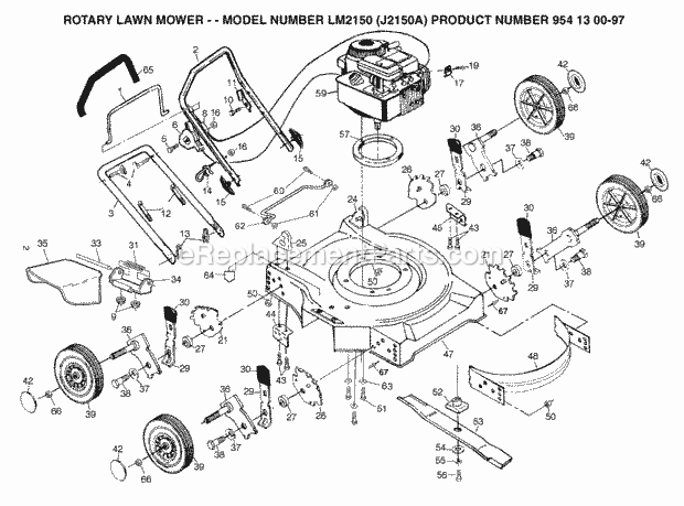 Jonsered LM 2150 J2150A (2003-01) Lawn Mower: Consumer Walk-behind Product Complete Diagram