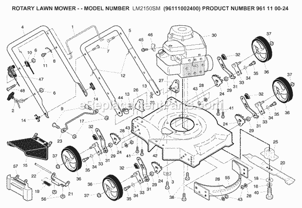 Jonsered LM 2150 SM - 96111002400 (2008-02) Lawn Mower: Consumer Walk-behind Product Complete Diagram